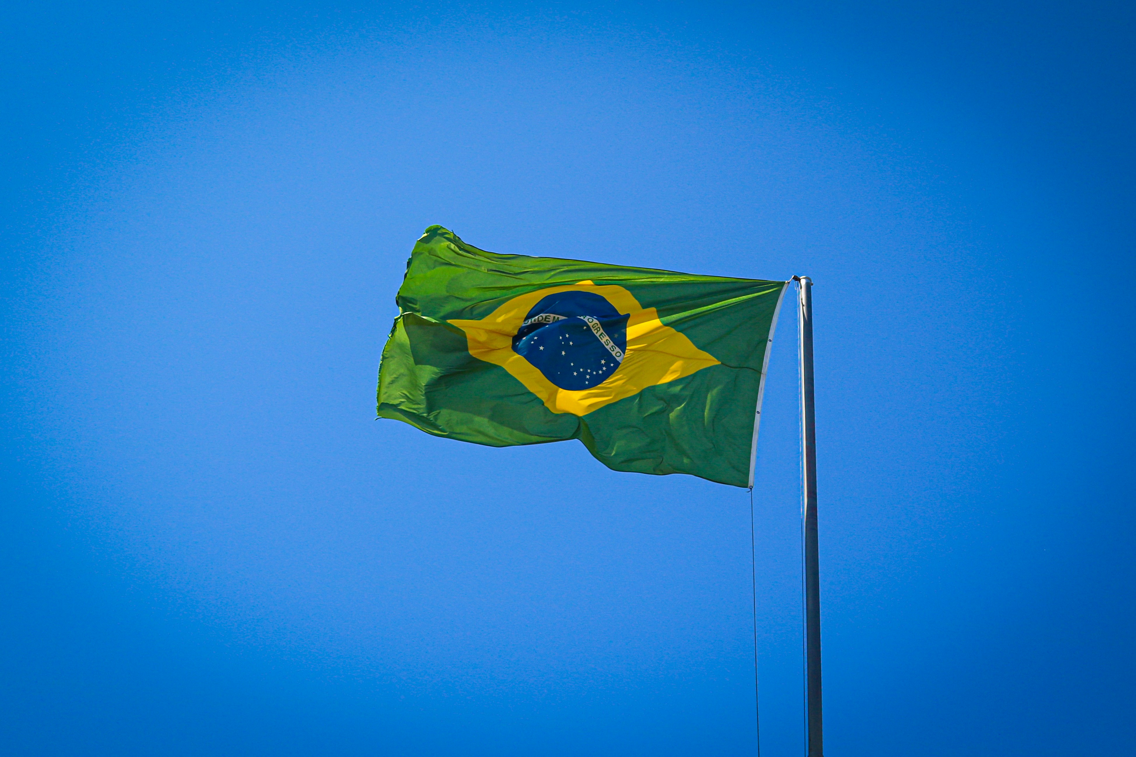 Brazil flag waves in the wind