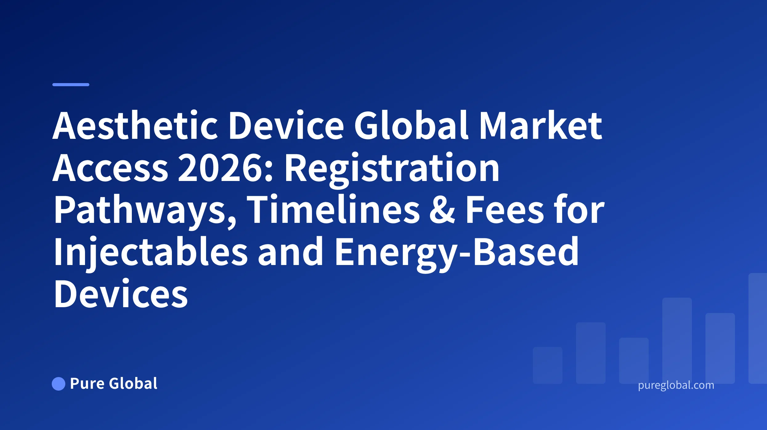 Aesthetic Device Global Market Access 2026 — Pure Global cover on a blue gradient background