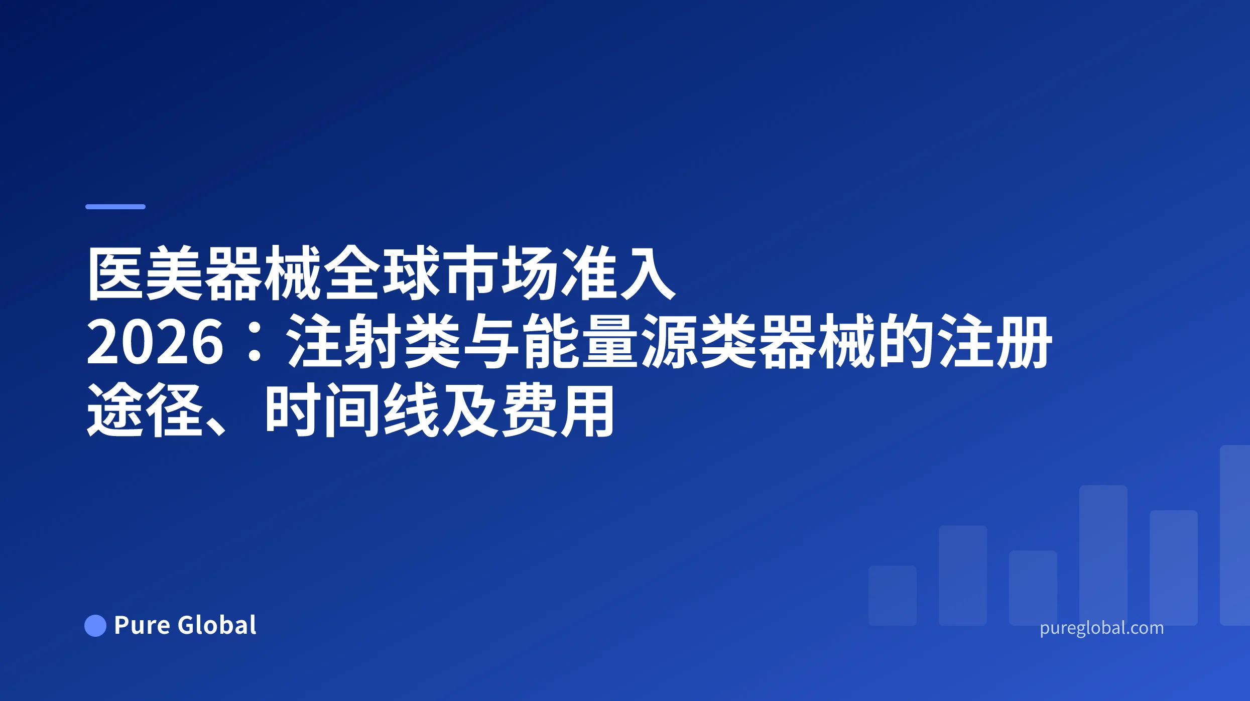医美器械全球市场准入 2026 —— 蓝色渐变背景上的 Pure Global 封面