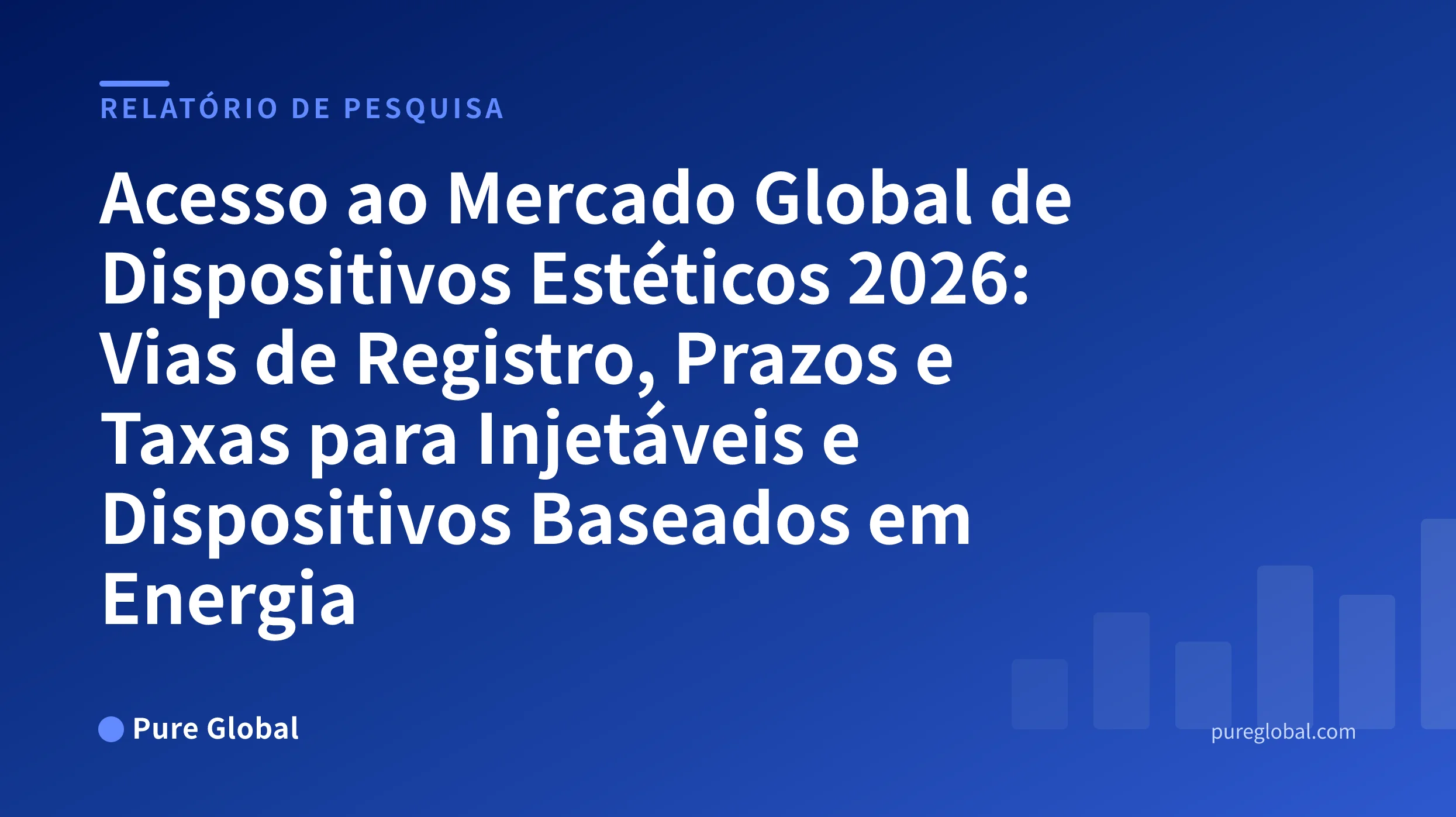 Acesso ao Mercado Global de Dispositivos Estéticos 2026 — capa do relatório de pesquisa Pure Global em um fundo com gradiente azul