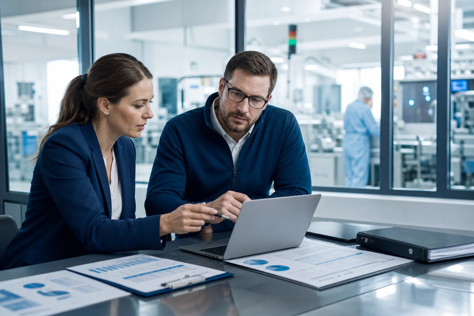 Auditor and supplier quality engineer reviewing corrective action evidence