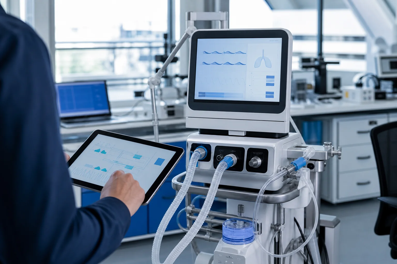 ソフトウェア制御インターフェースを備えた接続型院内人工呼吸器